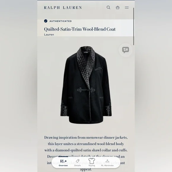 LAUREN Quilted-Satin-Trim Wool-Blend Coat - Picture 2 of 16